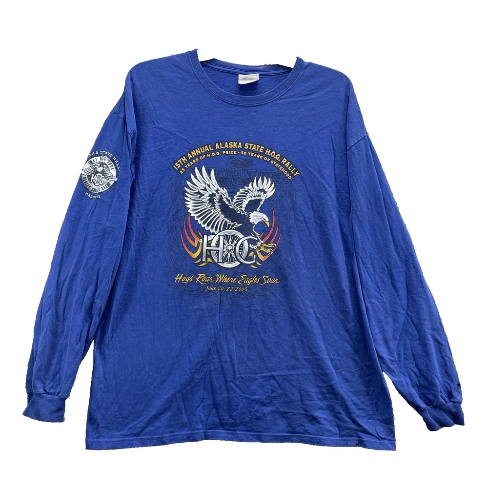 Vintage Alaska State Hog Rally Tee Mens XL Biker Moto Harley USA Y2k Grunge 90's